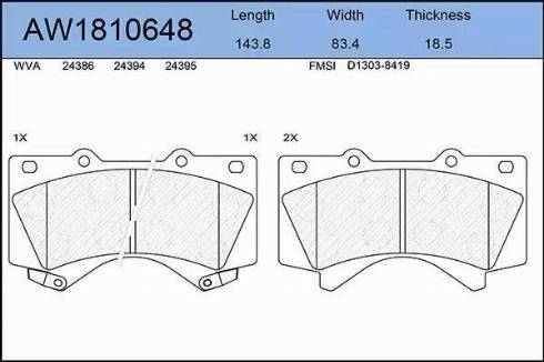 Aywiparts AW1810648 - Тормозные колодки, дисковые, комплект unicars.by