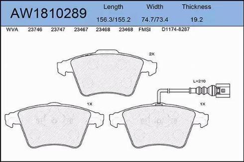 Aywiparts AW1810289 - Тормозные колодки, дисковые, комплект unicars.by