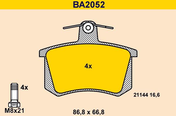 Barum BA2052 - Тормозные колодки, дисковые, комплект unicars.by