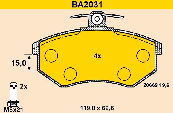 Barum BA2031 - Тормозные колодки, дисковые, комплект unicars.by