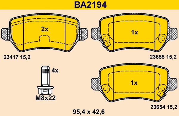 Barum BA2194 - Тормозные колодки, дисковые, комплект unicars.by