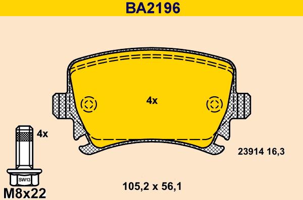 Barum BA2196 - Тормозные колодки, дисковые, комплект unicars.by