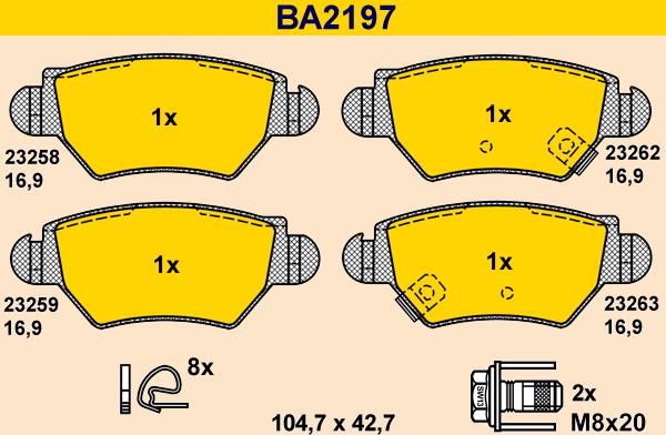 Barum BA2197 - Тормозные колодки, дисковые, комплект unicars.by