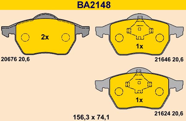 Barum BA2148 - Тормозные колодки, дисковые, комплект unicars.by