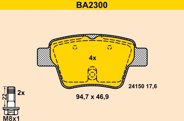 Barum BA2300 - Тормозные колодки, дисковые, комплект unicars.by