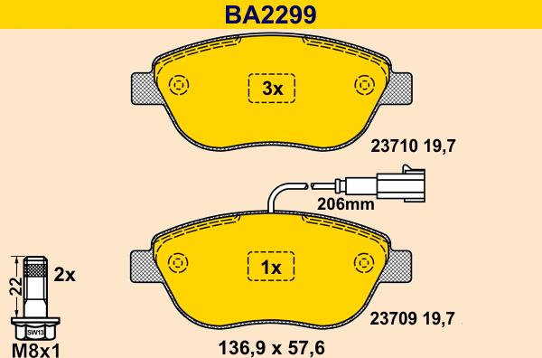 Barum BA2299 - Тормозные колодки, дисковые, комплект unicars.by