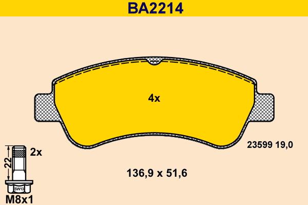 Barum BA2214 - Тормозные колодки, дисковые, комплект unicars.by