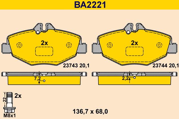 Barum BA2221 - Тормозные колодки, дисковые, комплект unicars.by