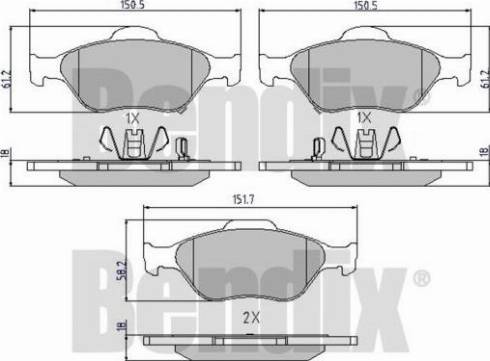 BENDIX 510454 - Тормозные колодки, дисковые, комплект unicars.by