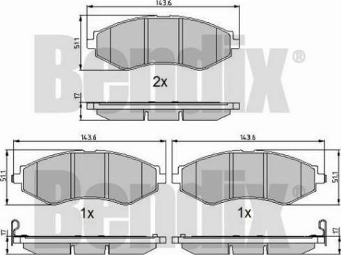 BENDIX 510523 - Тормозные колодки, дисковые, комплект unicars.by