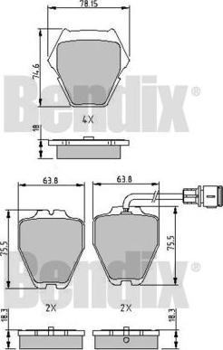 BENDIX 510613 - Тормозные колодки, дисковые, комплект unicars.by