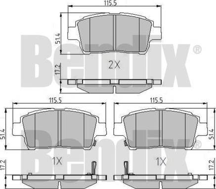 BENDIX 510879 - Тормозные колодки, дисковые, комплект unicars.by