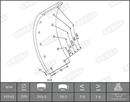 Beral 1503008806015613 - Комплект тормозных башмаков, барабанные тормоза unicars.by