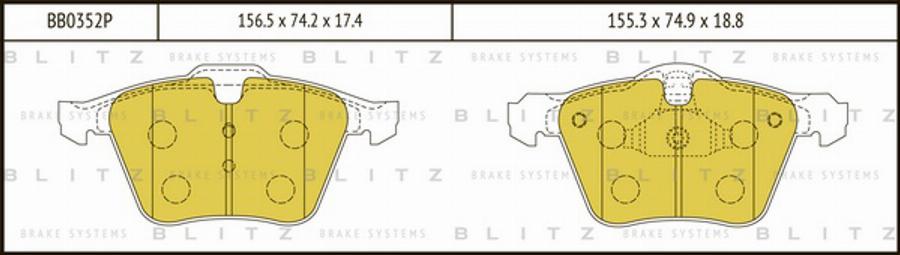 Blitz BB0352P - Тормозные колодки, дисковые, комплект unicars.by