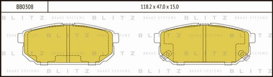 Blitz BB0308 - Тормозные колодки, дисковые, комплект unicars.by