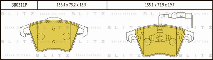 Blitz BB0311P - Тормозные колодки, дисковые, комплект unicars.by