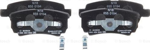 BOSCH 0 986 494 502 - Тормозные колодки, дисковые, комплект unicars.by