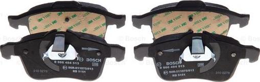 BOSCH 0 986 494 513 - Тормозные колодки, дисковые, комплект unicars.by