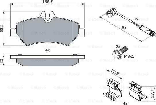 BOSCH 0 986 494 601 - Тормозные колодки, дисковые, комплект unicars.by