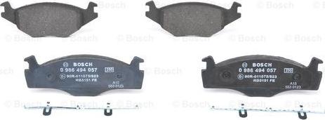 BOSCH 0 986 494 057 - Тормозные колодки, дисковые, комплект unicars.by