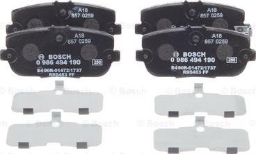 BOSCH 0 986 494 190 - Тормозные колодки, дисковые, комплект unicars.by