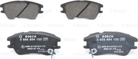 BOSCH 0 986 494 155 - Тормозные колодки, дисковые, комплект unicars.by