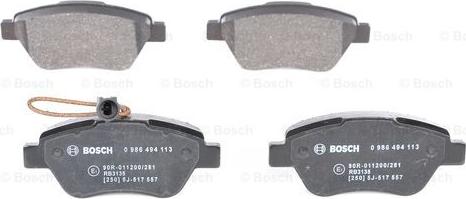 BOSCH 0 986 494 113 - Тормозные колодки, дисковые, комплект unicars.by