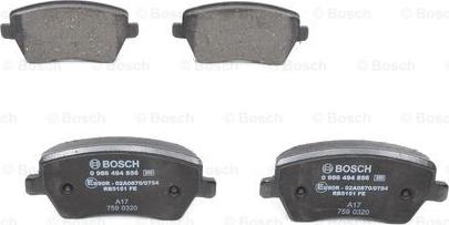 BOSCH 0 986 494 856 - Тормозные колодки, дисковые, комплект unicars.by