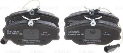 BOSCH 0 986 494 851 - Тормозные колодки, дисковые, комплект unicars.by