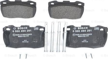 BOSCH 0 986 494 291 - Тормозные колодки, дисковые, комплект unicars.by