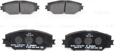 BOSCH 0 986 494 240 - Тормозные колодки, дисковые, комплект unicars.by