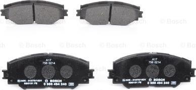 BOSCH 0 986 494 240 - Тормозные колодки, дисковые, комплект unicars.by