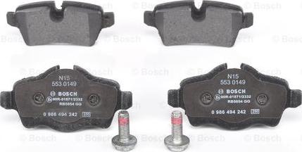 BOSCH 0 986 494 242 - Тормозные колодки, дисковые, комплект unicars.by