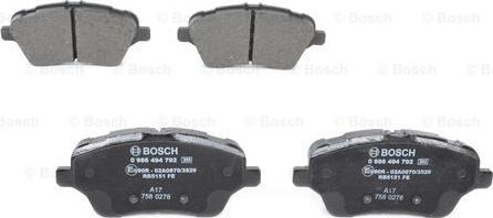 BOSCH 0 986 494 792 - Тормозные колодки, дисковые, комплект unicars.by