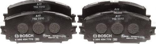 BOSCH 0 986 494 770 - Тормозные колодки, дисковые, комплект unicars.by