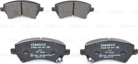 BOSCH 0 986 495 243 - Тормозные колодки, дисковые, комплект unicars.by