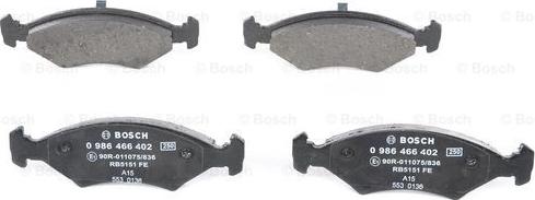 BOSCH 0 986 466 402 - Тормозные колодки, дисковые, комплект unicars.by