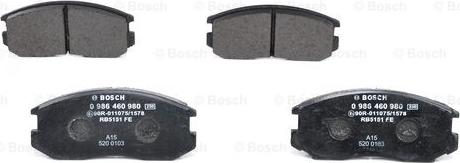 BOSCH 0 986 460 980 - Тормозные колодки, дисковые, комплект unicars.by