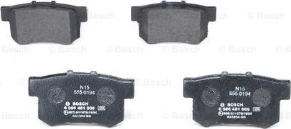 BOSCH 0 986 461 006 - Тормозные колодки, дисковые, комплект unicars.by