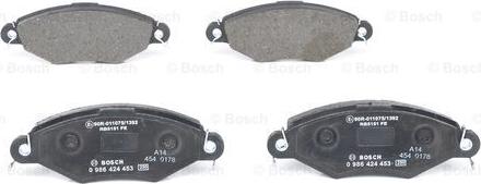 BOSCH 0 986 424 453 - Тормозные колодки, дисковые, комплект unicars.by