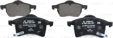 BOSCH 0 986 424 457 - Тормозные колодки, дисковые, комплект unicars.by