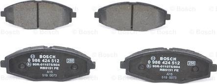 BOSCH 0 986 424 512 - Тормозные колодки, дисковые, комплект unicars.by