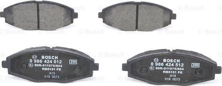 BOSCH 0 986 424 512 - Тормозные колодки, дисковые, комплект unicars.by