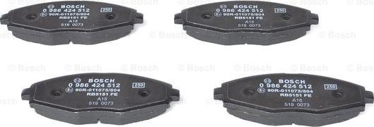 BOSCH 0 986 424 512 - Тормозные колодки, дисковые, комплект unicars.by