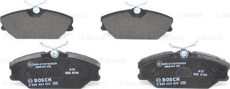 BOSCH 0 986 424 533 - Тормозные колодки, дисковые, комплект unicars.by