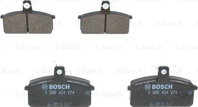 BOSCH 0 986 424 274 - Тормозные колодки, дисковые, комплект unicars.by