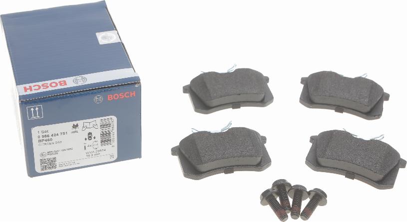 BOSCH 0 986 424 751 - Тормозные колодки, дисковые, комплект unicars.by