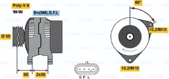 BOSCH 0 986 044 521 - Генератор unicars.by