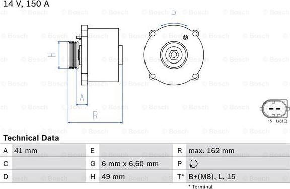 BOSCH 0 986 041 750 - Генератор unicars.by