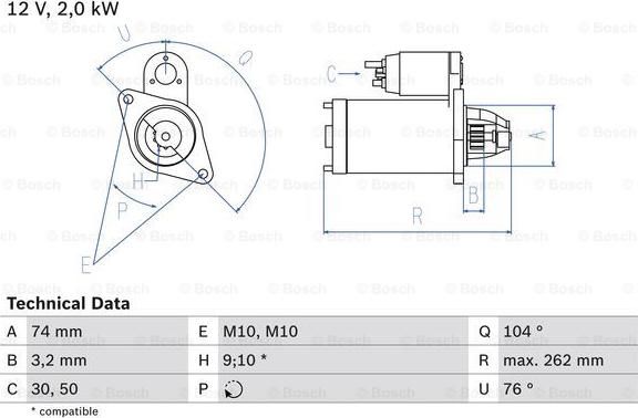 BOSCH 0 986 017 500 - Стартер unicars.by